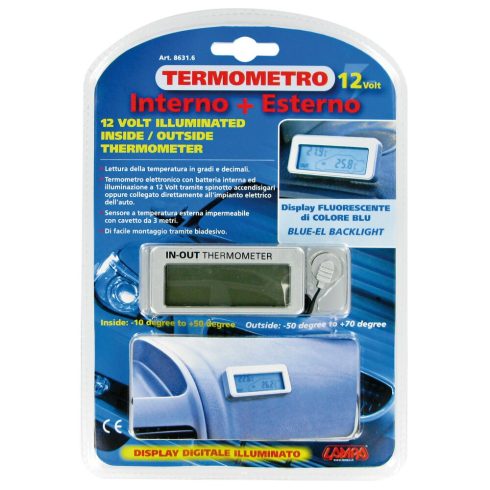 LAMPA Hőmérő, külső-belső 12/24V kék háttérvilágítással 86316
