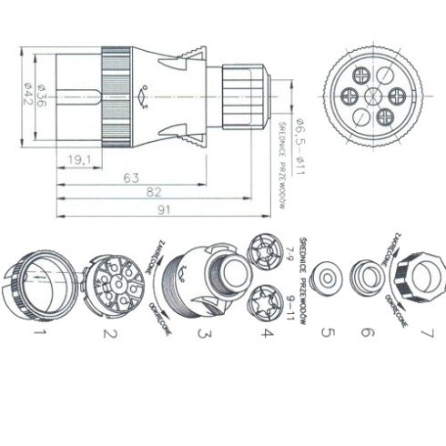 Utánfutó csatlakozó dugó dugvilla 7 pólusú műanyag