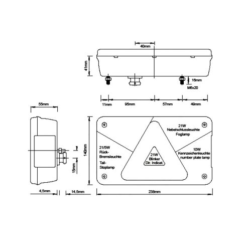 Hátsólámpa multipoint V 235x140x57mm jobb oldali