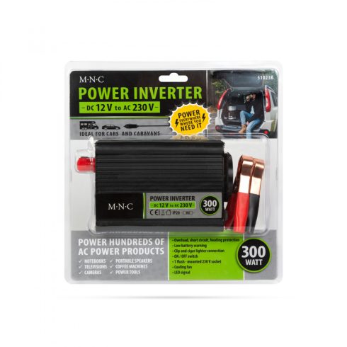 Inverter 12-230V 300W szivargyujtó + csipesz