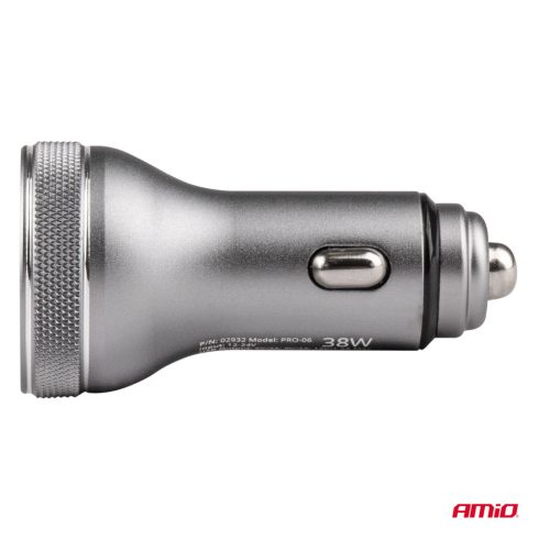 Szivargyujtós USB telefontöltő 12-24V feszültségmérővel