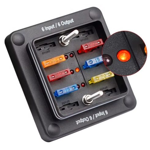 Vízmentes biztosíték tartó 6 foglalatos led visszajelzővel