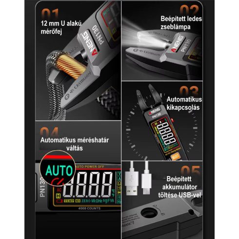 Intelligens digitális lakatfogós multiméter AC/DC 100A