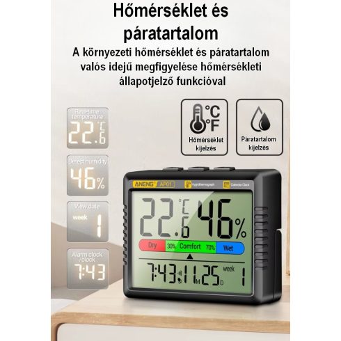 Digitális hőmérséklet- és páratartalom mérő óra