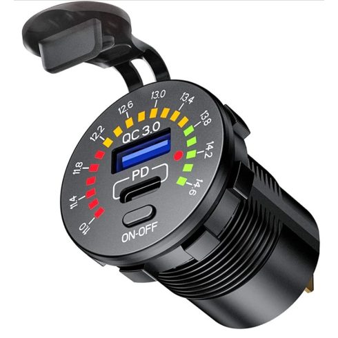Beépíthető autós USB töltő voltmérővel
