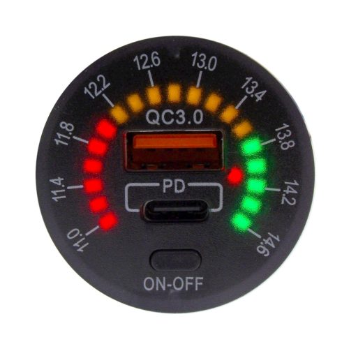 Beépíthető autós USB töltő voltmérővel