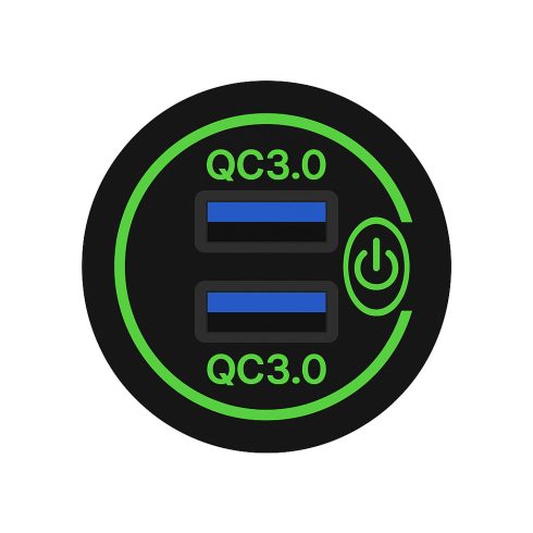 Beépíthető USB töltő zöld világítással