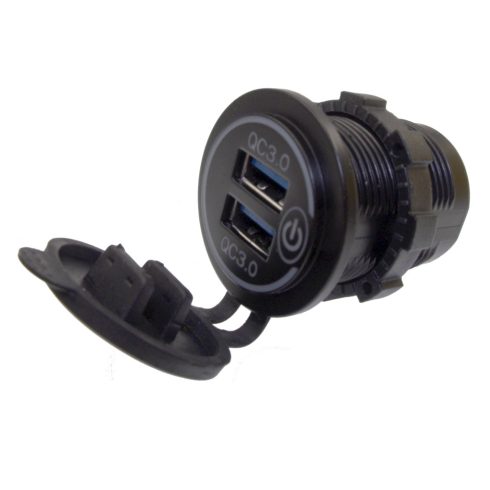 Beépíthető USB töltő zöld világítással