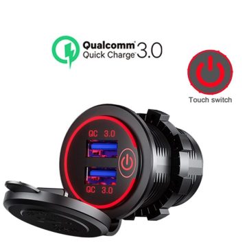 Beépíthető USB töltő piros világítással