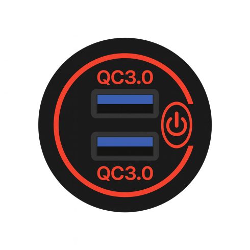 Beépíthető USB töltő piros világítással