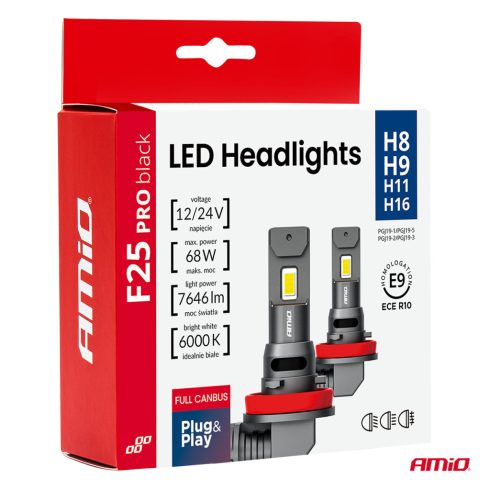 Led H8/H9/H11 helyére 68W F25 Pro Black