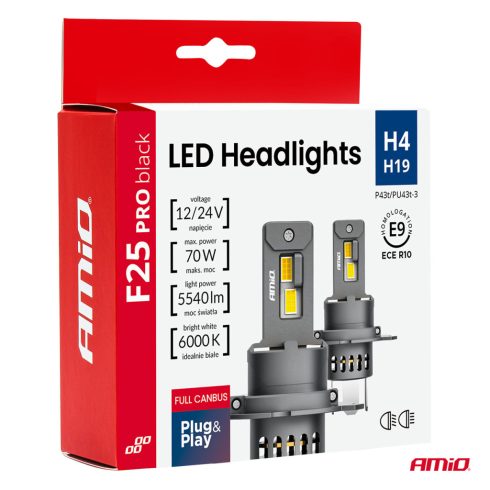 Led H4 helyére 70W 12-24V F25 Pro Black