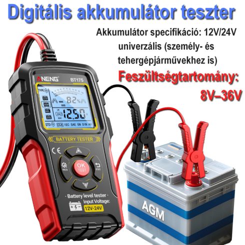 Digitális Akkumulátor Teszter (12V / 24V)