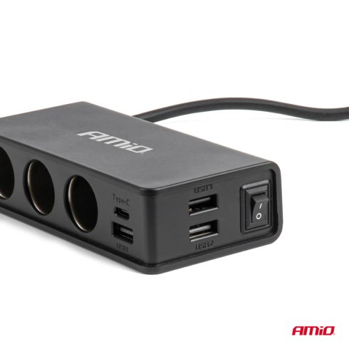 Szivargyújtó Elosztó és Gyorstöltő – USB-A + USB-C PD/QC 3.0, feszültségmérővel