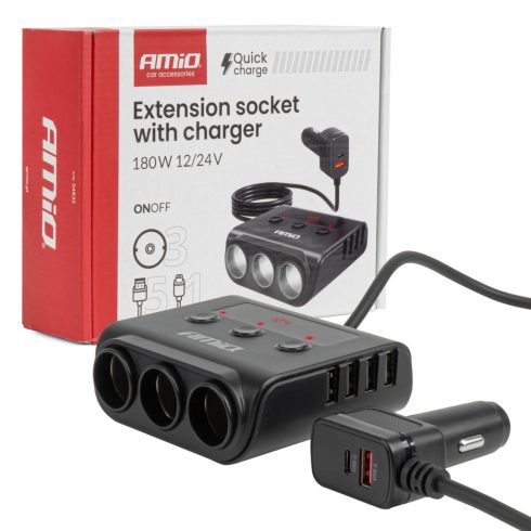 Profi Autós Töltőállomás és szivargyujtó Elosztó – 180W, LED Kijelzővel