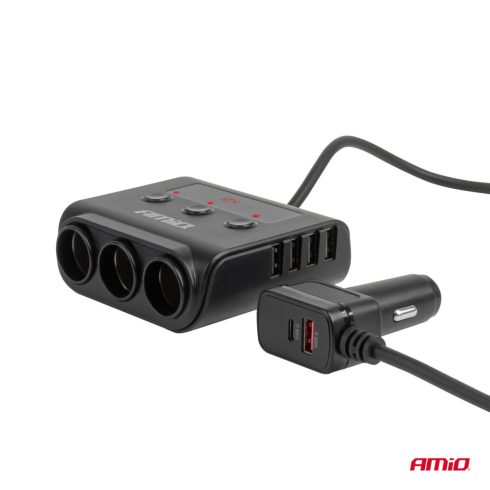 Profi Autós Töltőállomás és szivargyujtó Elosztó – 180W, LED Kijelzővel