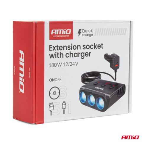 Profi Autós Töltőállomás és szivargyujtó Elosztó – 180W, LED Kijelzővel