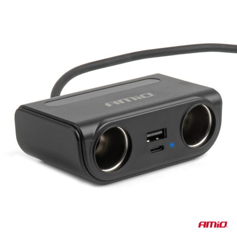 Szivargyujtó elosztó USB-C USB-A QC3.0 PD3.0 120W, voltmérővel