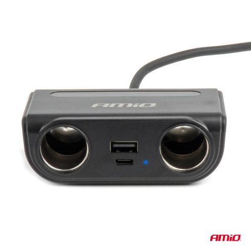 Szivargyujtó elosztó USB-C USB-A QC3.0 PD3.0 120W, voltmérővel