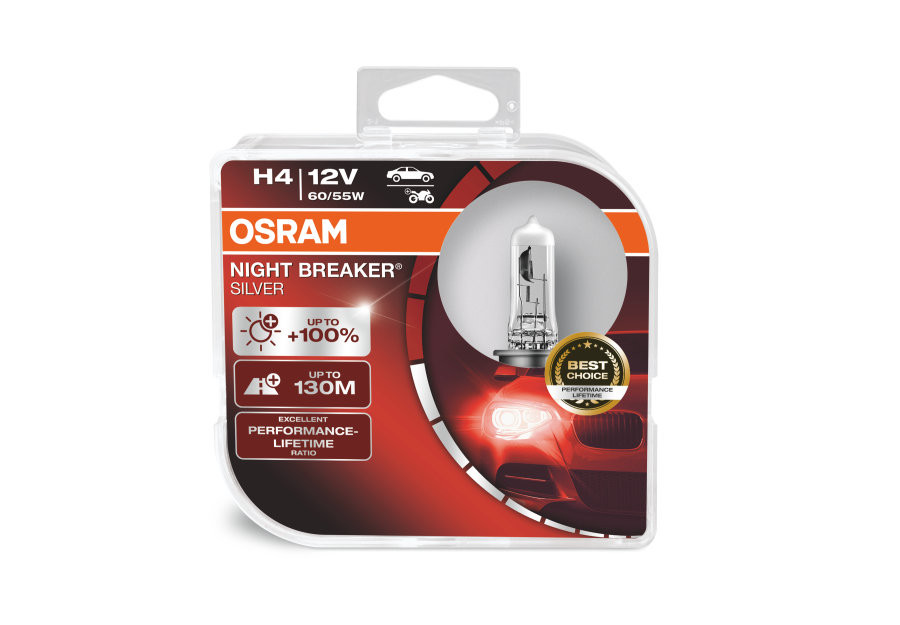H4 12V 60/55W Osram +100% Night breaker Silver